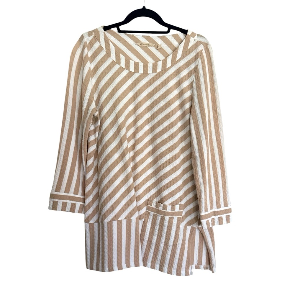 Soft Surroundings Cotton Blend Tan Stripe Tunic Top size M